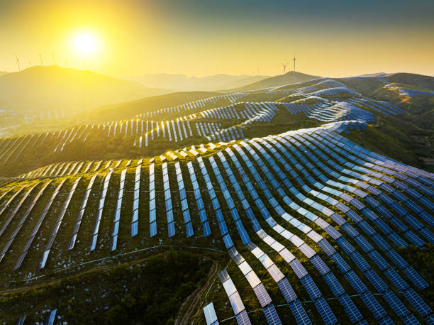 istock Aerial View Of Solar Panels In Mountain 2177879508