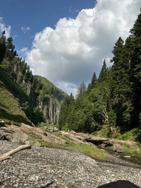 istock Big mountains with a river flowing between them Nature picture 2177884270