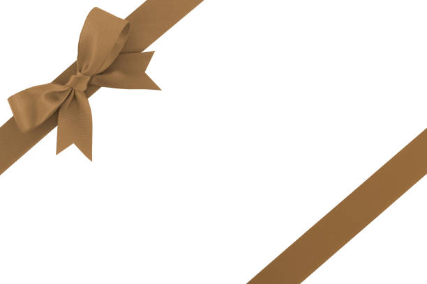 simple ribbon tied bow for decorate gift box or greeting card, flatlay top view with copy space