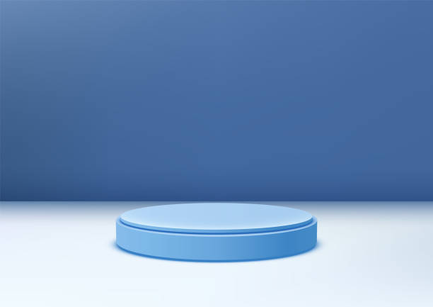 istock Minimalistic Blue Podium on a White Floor with a Blue Background for Product Display, Modern Showcase, or Branding Mockups 2177889334