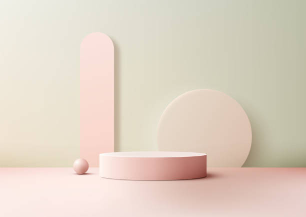 istock Minimalist 3D Pink Podium with Sphere and Geometric Backdrop, Ideal for Product Mockups, Displays, or Elegant Showroom Showcase on Soft Green Background 2177889340