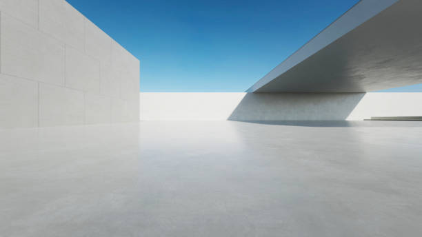 istock 3d render of abstract modern concrete architecture with empty cement floor, minimal exterior, car presentation background 2177901436