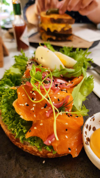 istock Smoked salmon on toast. 2177908504