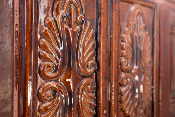 istock Terra cotta texture, on a romanian heating stove, soft focus close up, 2177913624
