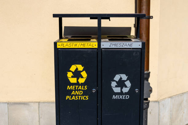 istock Recycling concept. Colored bins for different garbage. Waste management banner. Waste segregation. Modern colorful refuse bins for separate trash. Environmental consciousness lifstyle. 2177914791