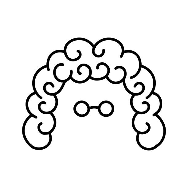 Judge hair and eyeglasses icon. Hand drawn vector illustration. Editable line stroke.