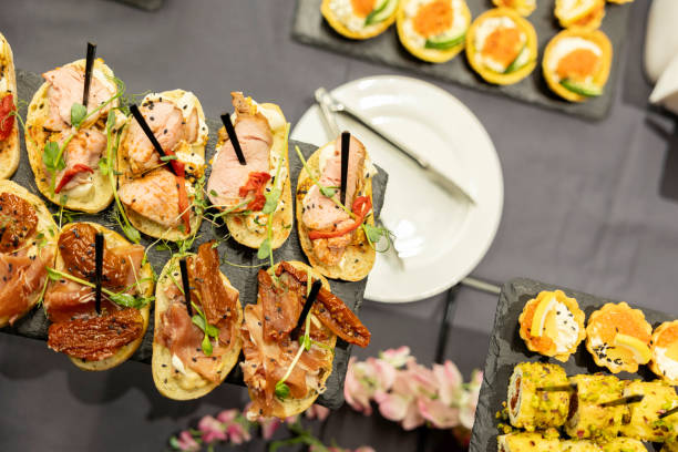 istock table Buffet Dishes. Bruschetta served at the catering 2177915030