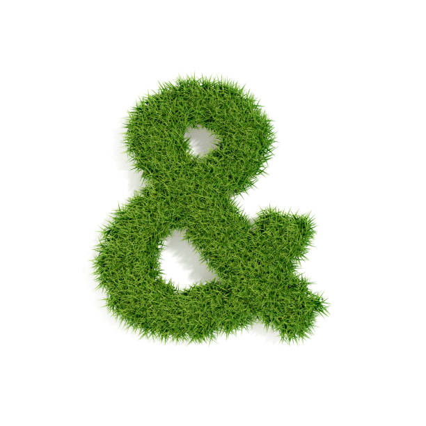 And Symbol, Ampersand with Grass on White Background. Sustainability Concept. Digitally generated image. 3d render.