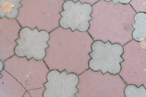 Decorative Pavement Tiles in Geometric Pattern with Leaf Accents.