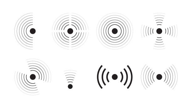 stockillustraties, clipart, cartoons en iconen met wifi icon: isolated wi-fi network symbol, signal sign, and public wifi area indicator and internet symbol. vector. - radar