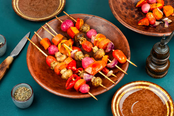 istock Vegetarian shashlik or kebab from vegetables. 2177938697