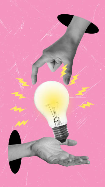istock Contemporary art collage artwork featuring a hand and a light bulb. 2177951426