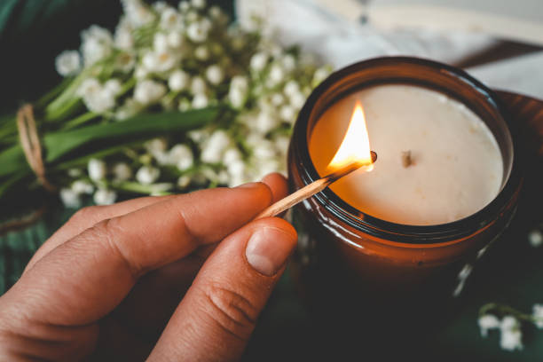 istock Girl lights a candle, spring aesthetics 2177953100