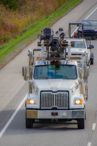 Heavy truck on a Canadian highway in the fall in Quebec