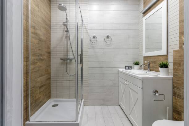 Modern and Functional Bathroom Design with Wooden Accents