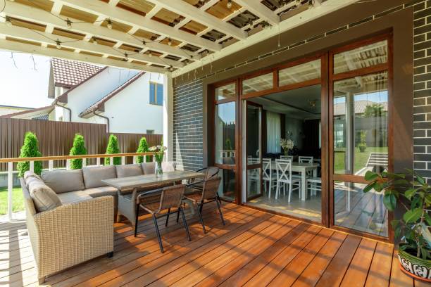 istock Serene Outdoor Patio with Comfortable Seating and Greenery 2177960814