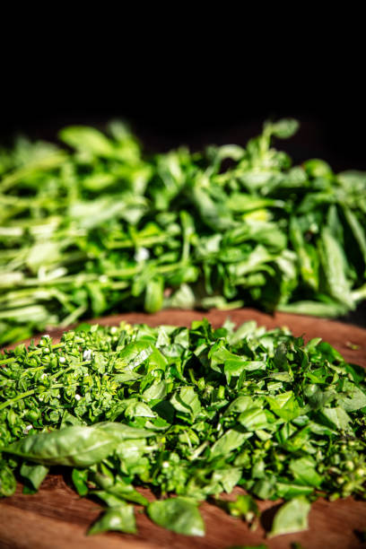 freshly cut basil including the flowers