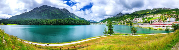 istock Alpine Lake Moritz (Moritzsee) with St. Moritz town in th Upper Engadine, Grisons, Switzerland 2177966039