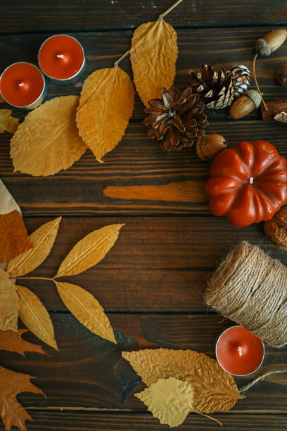 istock Autumn flat lay composition of leaves and decor, copy space 2177968435
