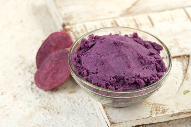 istock A bowl of purple potato puree on a table top 2177968676