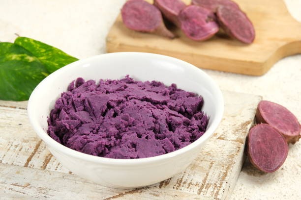 istock A bowl of purple potato puree on a table top 2177968761