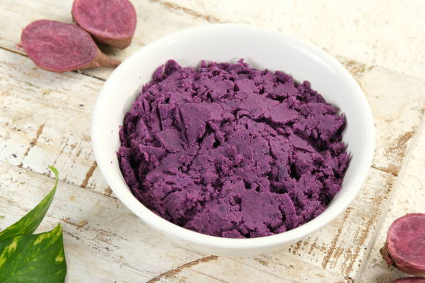 istock A bowl of purple potato puree on a table top 2177968766