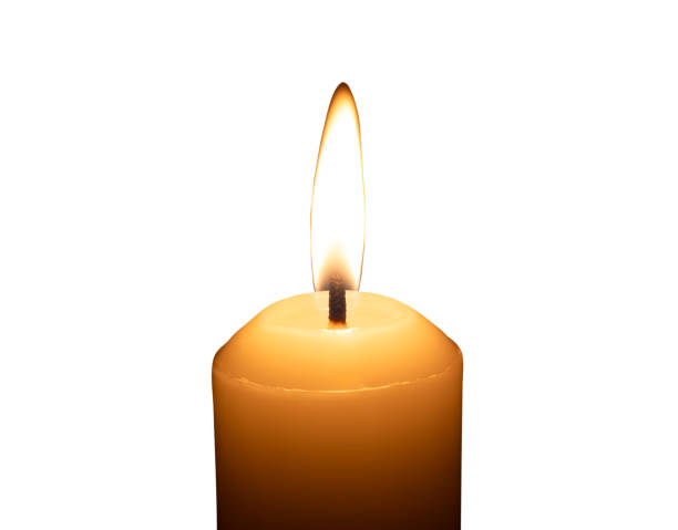 istock A single burning candle flame or light glowing on a big white candle isolated on white background with clipping path 2177979305