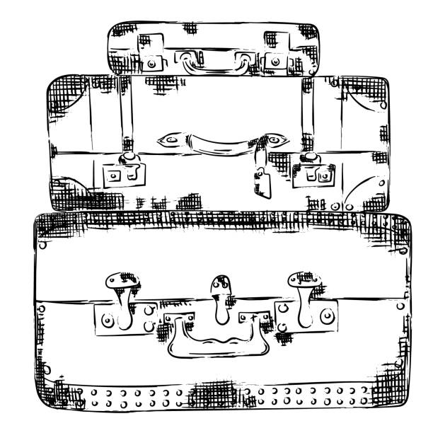 stockillustraties, clipart, cartoons en iconen met vector graphic suitcases illustration, liner sketch travel suitcase composition - bagageband