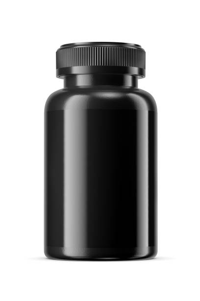 istock Black jar for medical pills isolated on white. 3D rendering. 2177989209