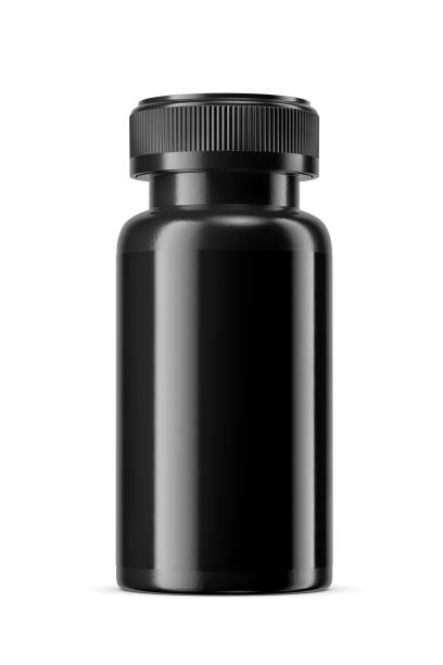 istock Black plastic jar of pills or supplements isolated on a white. 3D rendering illustration. 2177989227