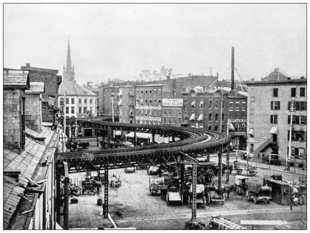 istock History and landmarks of USA: Elevated Railroad, Sixth Road, New York 2177991746