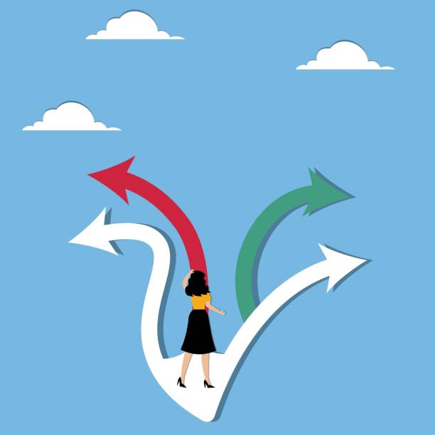istock Businesswoman is confused when he comes to an intersection where no left or right traffic is allowed 2177994905