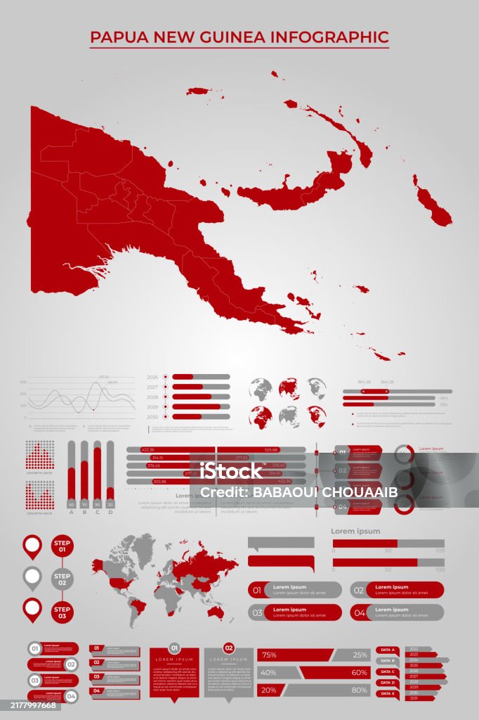 Guinea Visual Papua New Guinea Map Template With Business Infographic Elements Stock ...