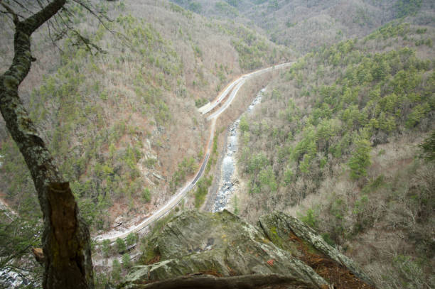 istock Interstate 40 passing thru the valley next to Pigeon River. View from Buzzard Roost atop mountain in Harmon Den area of the Blue Ridge Mountains. Nearby town is Clyde, NC. 2177997757