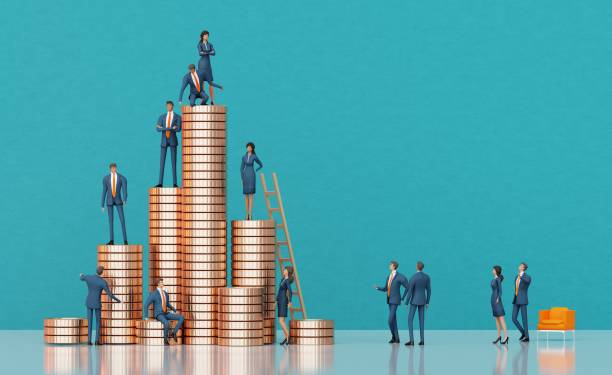 istock Business people climbing up with ladders on top of golden coin stack. 3D rendering 2177998710
