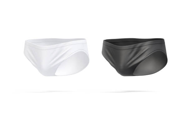 istock Blank black and white male swimming briefs mockup, side view 2178000659