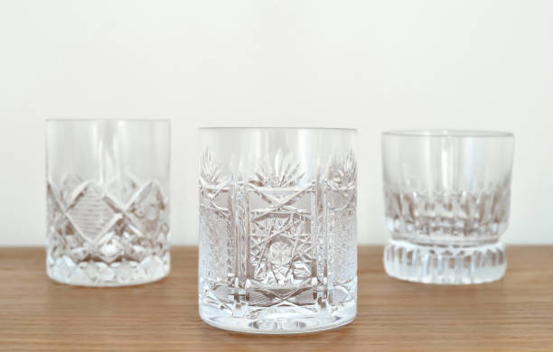 istock Elegant empty crystal glasses on the table 2178001316