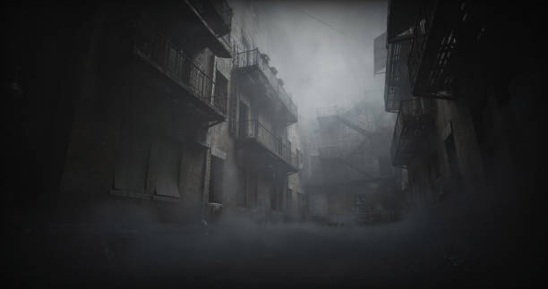 Misty Alleyway with Vintage Fire Escapes in Urban Setting