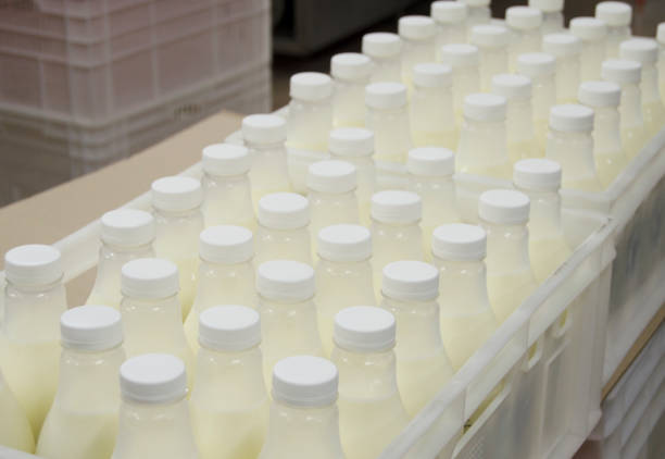 istock Milk bottle in a row in the market. 2178004603