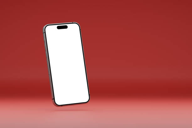 istock Mobile phone with blank screen isolated on red background. 3d illustration. 2178006691