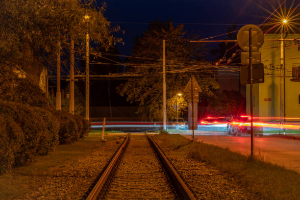 Evening and night streets with lights and sidetrack in Ceske Budejovice CZ 10 09 2024
