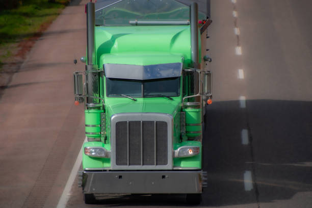 Heavy truck on a Canadian highway in the fall in Quebec
