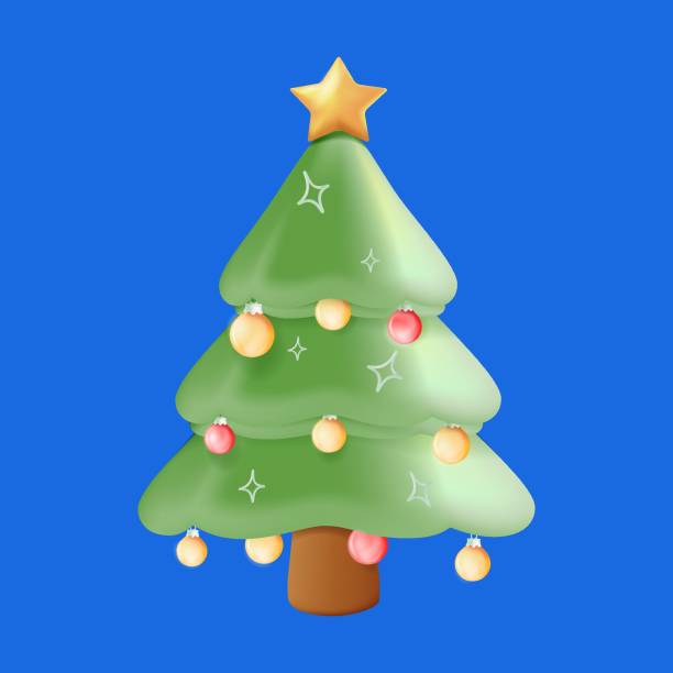 istock Christmas tree decorated with balls, illustration in 3D style. Festive Elegant Pine tree Holiday Decoration, Fir tree 2178020636