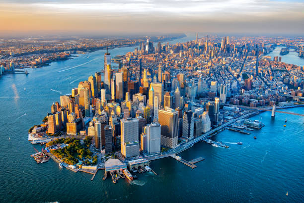 new york cityscape aerial - midtown-manhattan imagens e fotografias de stock