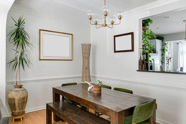 istock Rustic Dining Room With Wooden Table And Green Chairs. 2178028660