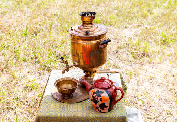 istock Old Russian traditional samovar for tea ceremony. Retro soot grunge tea samovar was used for a long time 2178031522