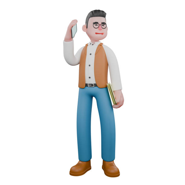 istock Human Behavior Expert in 3D. A male anthropologist is standing while answering an incoming call on his cellphone and carrying a clipboard. Cartoon Anthropologist 2178042205