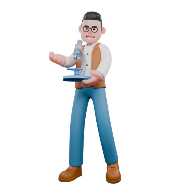 istock Professional Male Anthropologist in 3D. A male anthropologist is standing while carrying a microscope. Social Patterns Analyst 2178043132