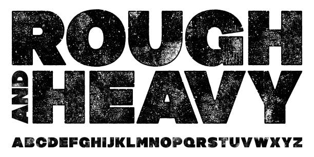 stockillustraties, clipart, cartoons en iconen met rough textured heavy font. rolled ink and letterpress texture typeface - houtgravure