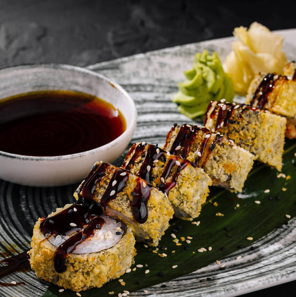 istock Delectable sushi roll platter with soy sauce 2178054176